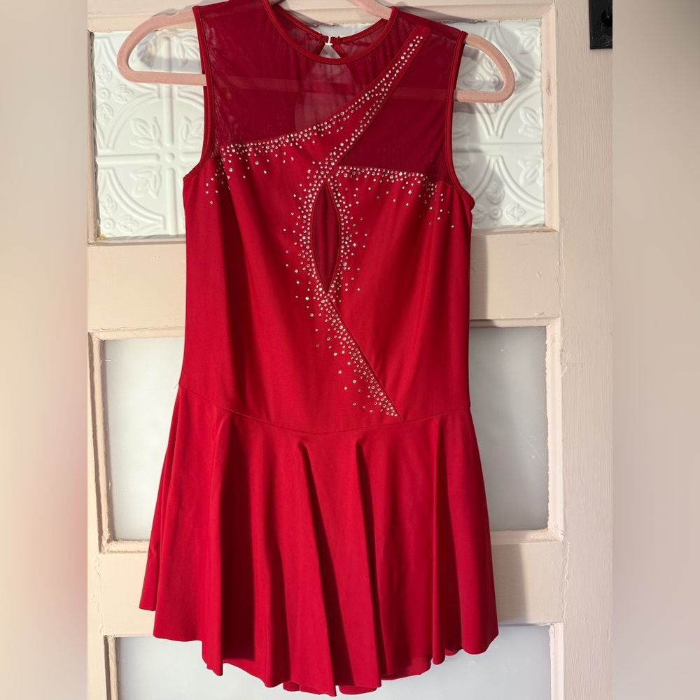 Chic Red Embellished Figure Skating Dress